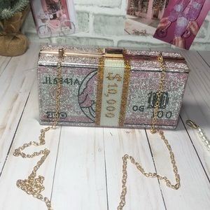 Bling Bling - Stack of 100 Dollar Bills ($10,000) Band of Cash Crystal Handbag